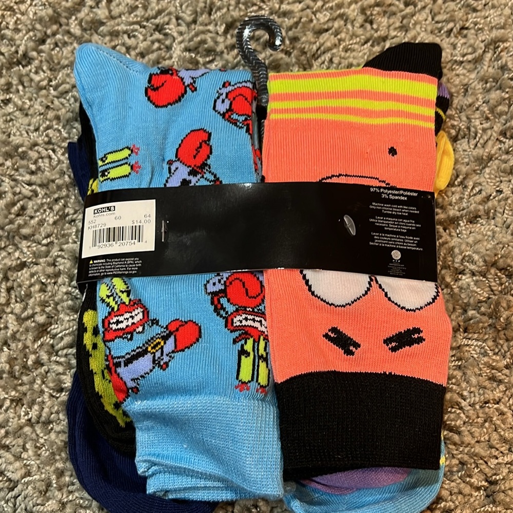 NEW 6 Pack SpongeBob SquarePants Socks 6-12 - Picture 5 of 8